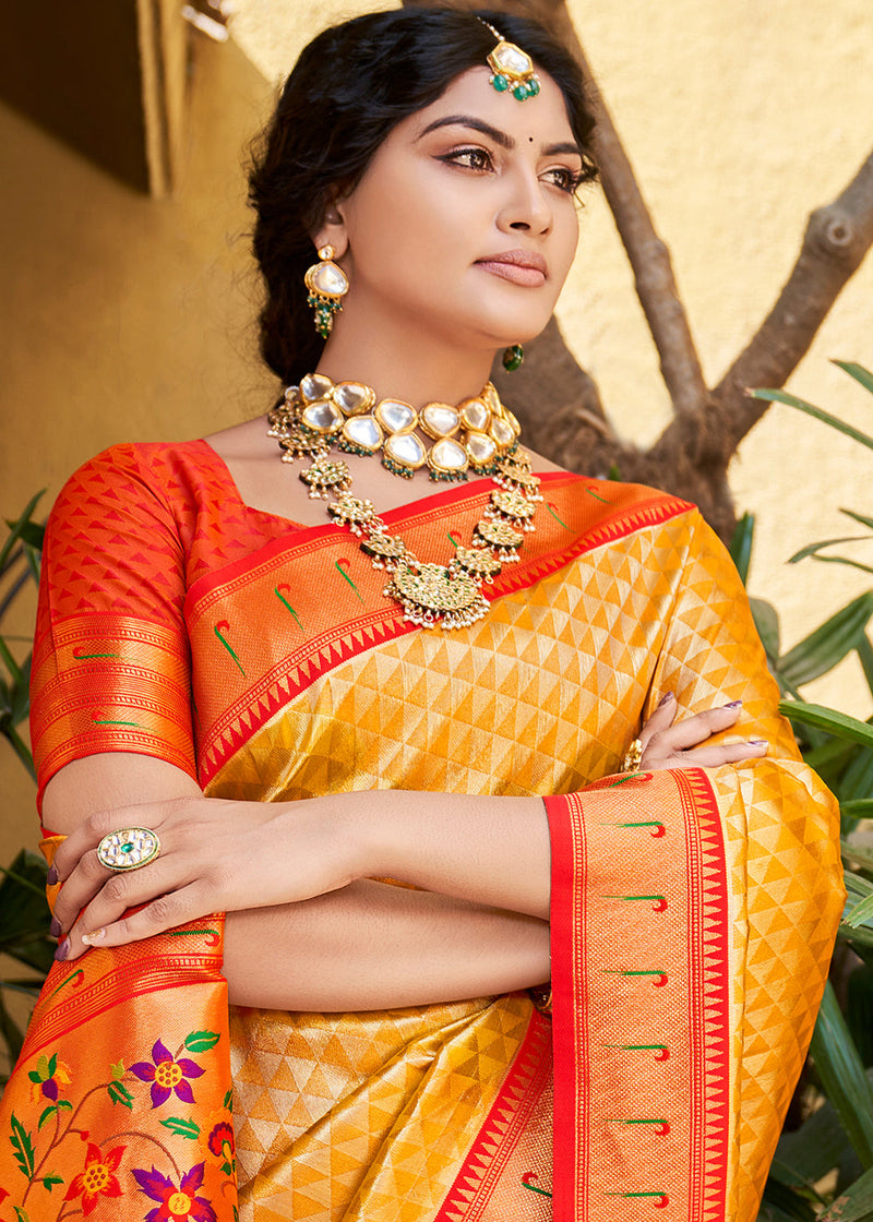 Ronchi Yellow Woven Paithani Silk Saree