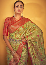 Tacha Green Woven Banarasi Brocade Silk Saree