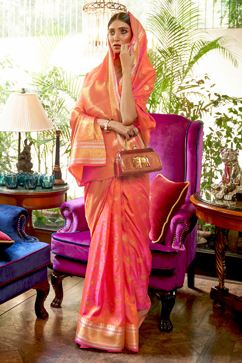 Light Orange Woven Kanjivaram Silk Saree