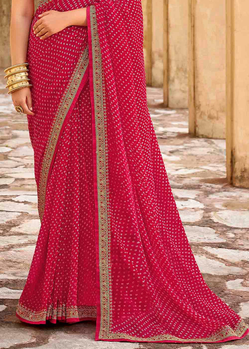 Shiraz Red Georgette Leheriya Printed Saree with Embroidered Blouse