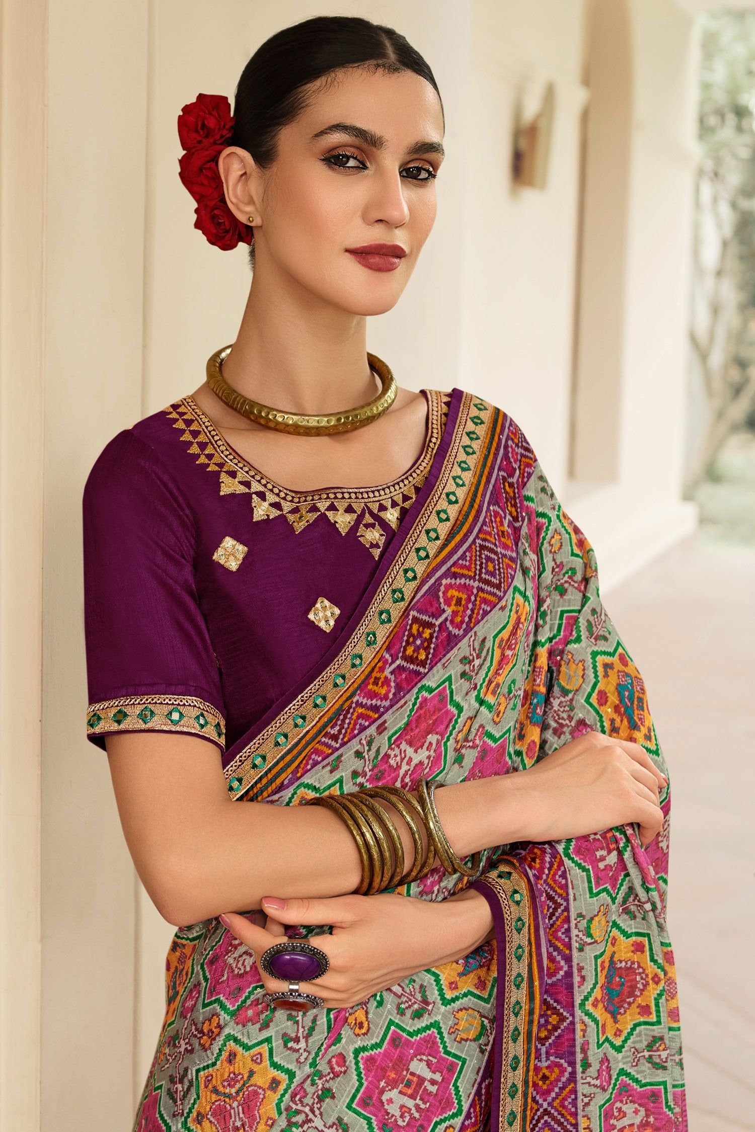 Buy MySilkLove Russett Purple Patola Printed Saree Online