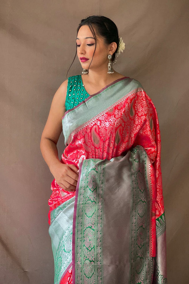 Buy MySilkLove Mandy Pink Kanjivaram Silk Saree Online