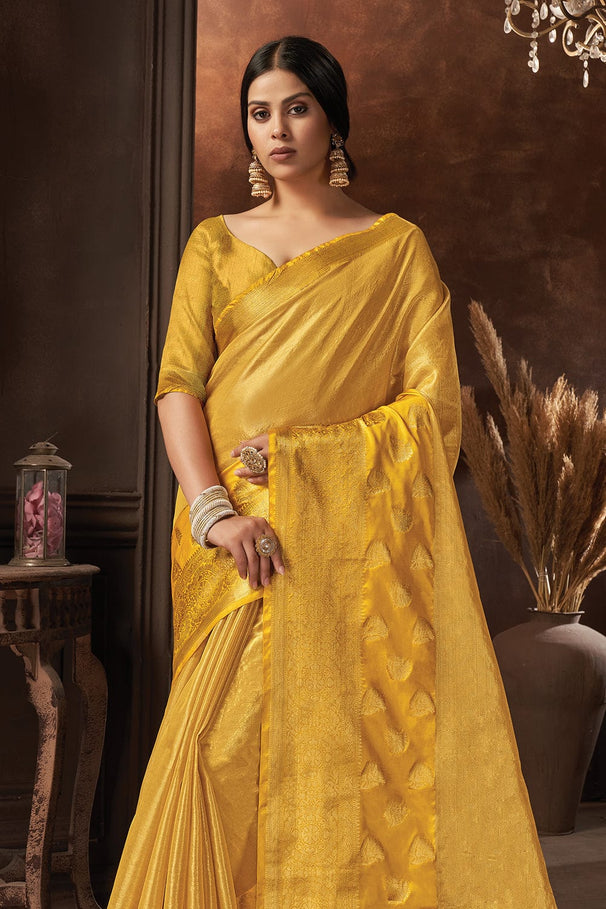 Buy MySilkLove Grand Yellow Organza Saree Online