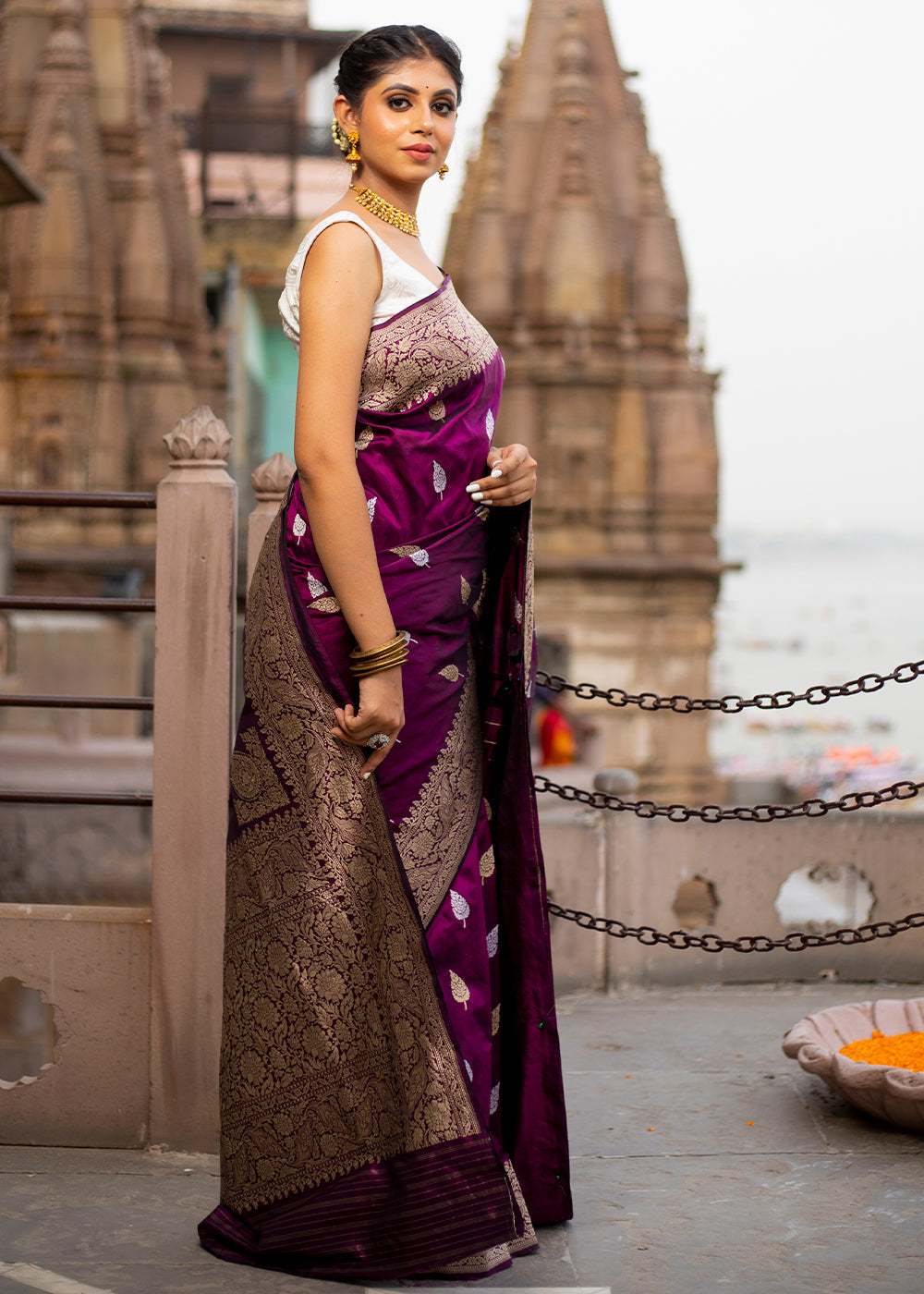 Rayan sale hand made saree withl purple with brown