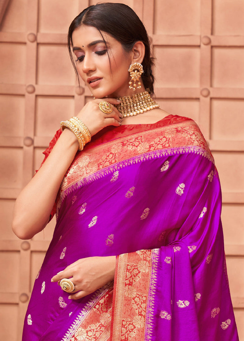 Flirt Purple and Red Banarasi Satin Silk Saree