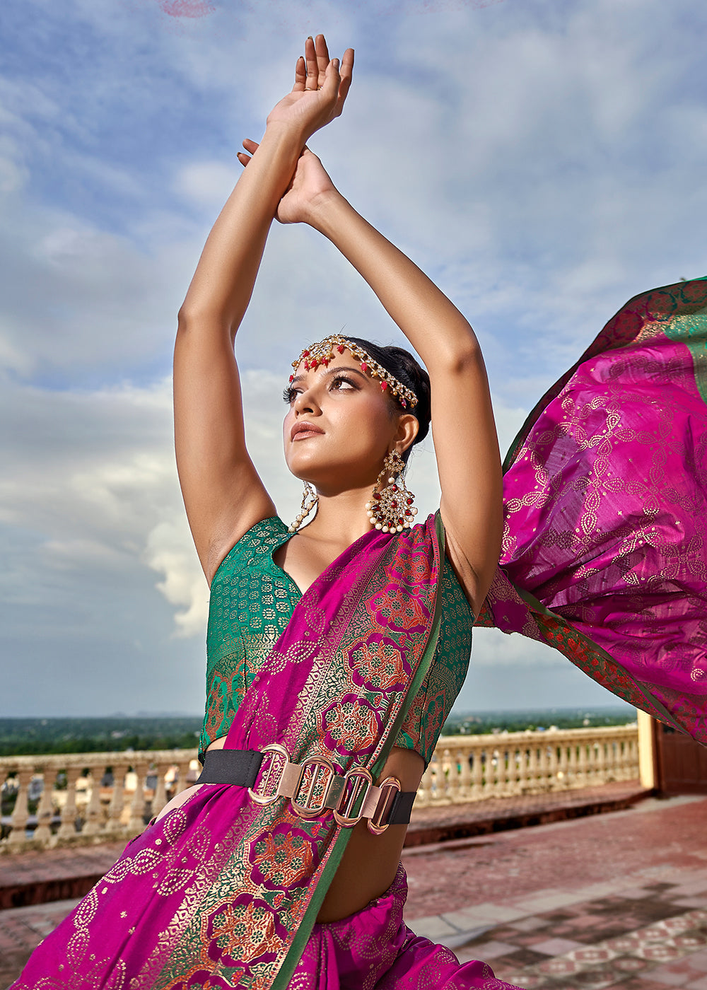 Buy MySilkLove Rouge Purple and Green Woven Soft Silk Saree Online