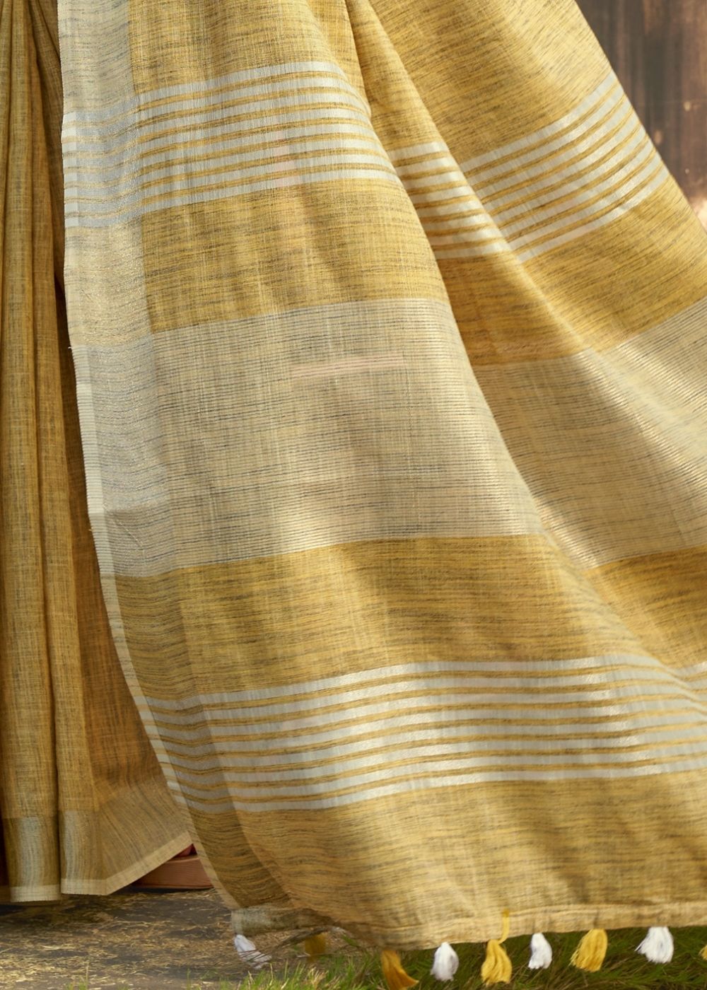 Buy MySilkLove Rob Roy Yellow Soft Linen Silk Saree Online