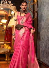 Fiery Rose Pink Dual Tone Banarasi Organza Silk Saree