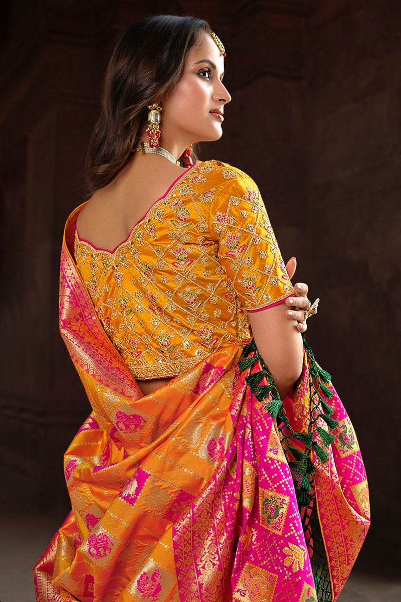 Fuel Yellow Designer Banarasi Woven Silk Saree