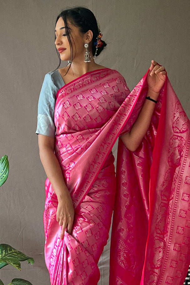 Buy MySilkLove Monarch Pink Kanjivaram Silk Saree Online