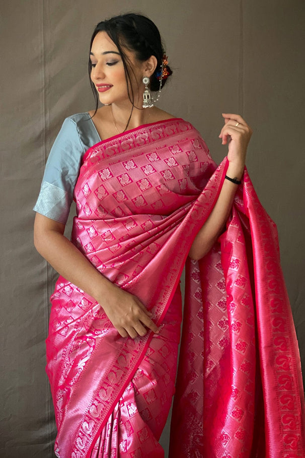 Buy MySilkLove Monarch Pink Kanjivaram Silk Saree Online