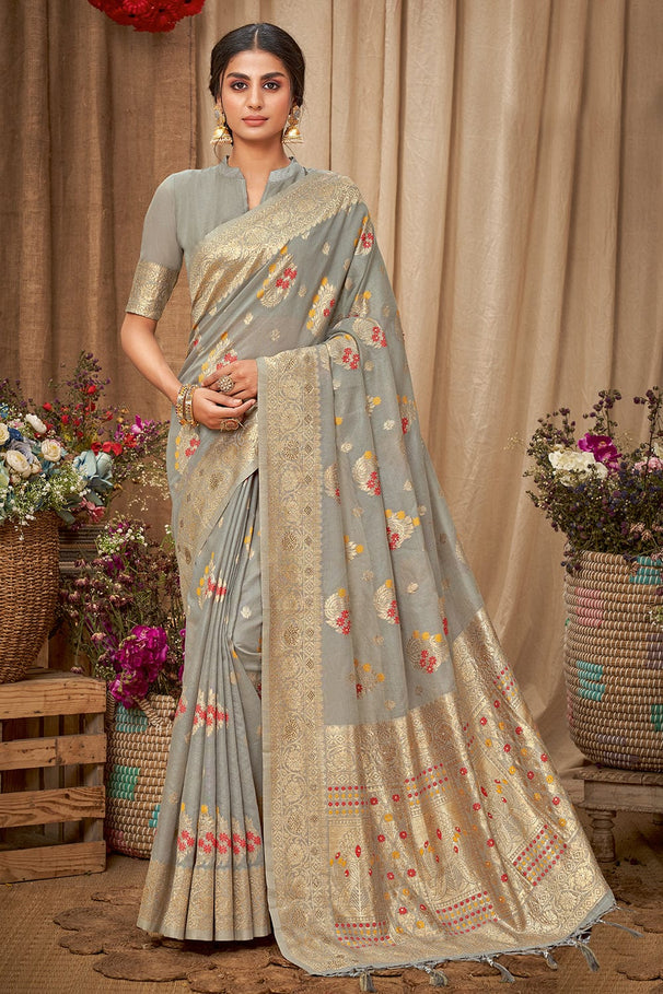 Buy MySilkLove Nomad Grey Cotton Saree Online