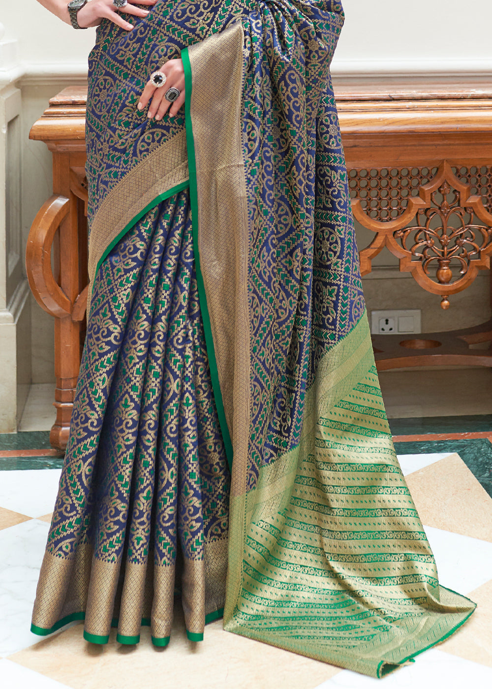 Buy MySilkLove Rhino Blue Woven Patola Silk Saree Online