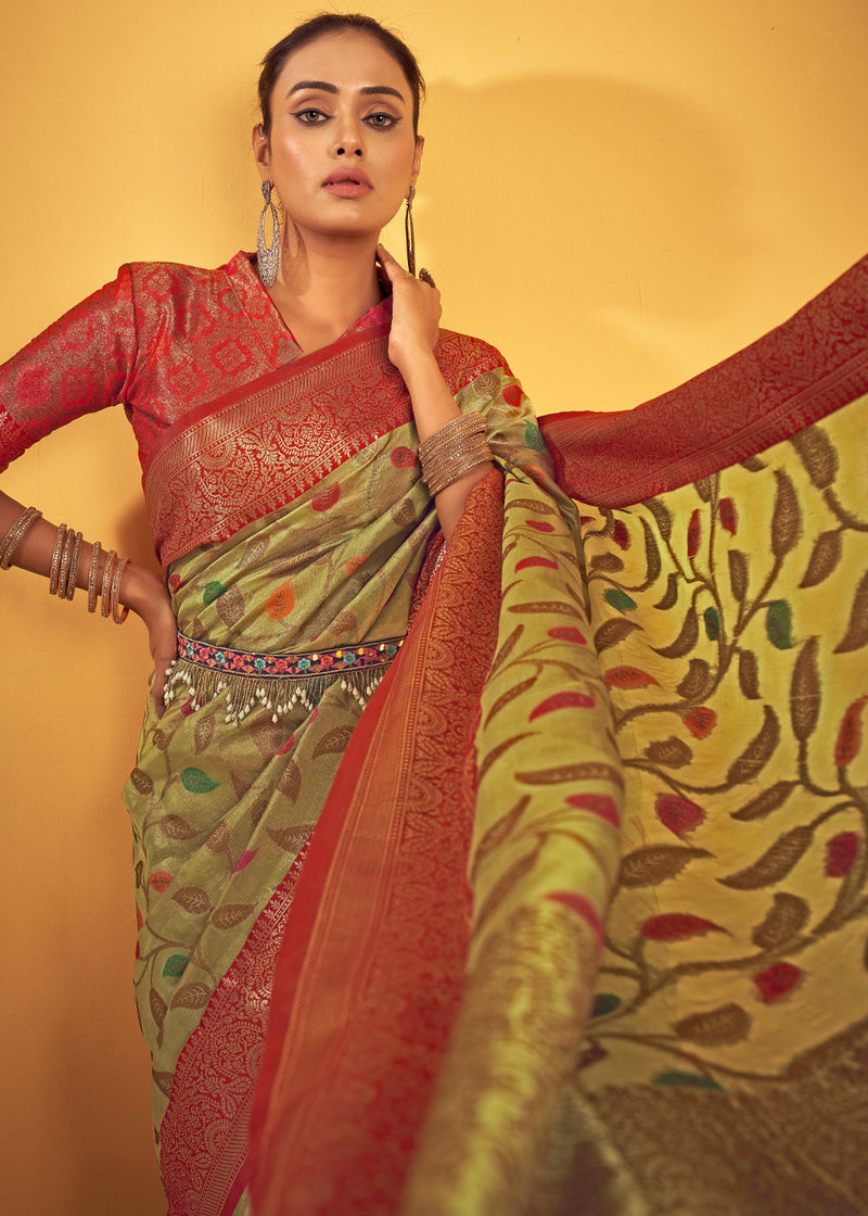 Tacha Green Woven Banarasi Brocade Silk Saree