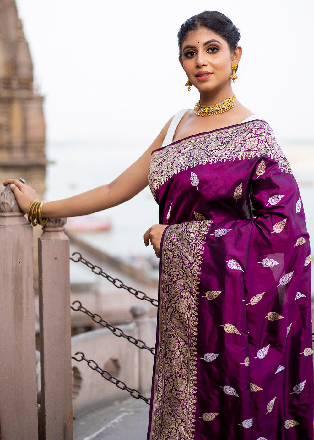 Buy MySilkLove Tyrian Purple Hand Woven Katan Pure Silk Saree Online