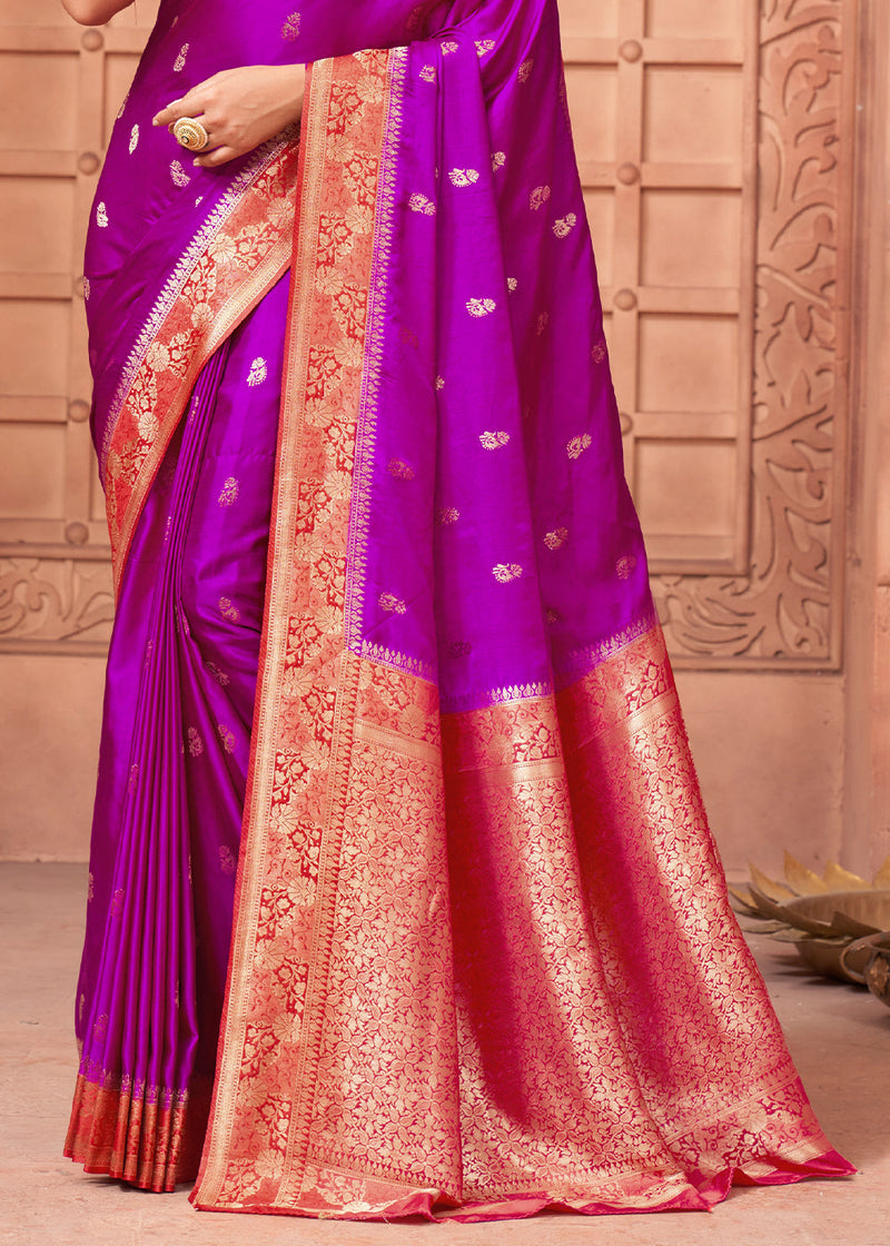 Flirt Purple and Red Banarasi Satin Silk Saree