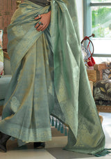 Camouflage Green Woven Banarasi Satin Tissue Silk Saree