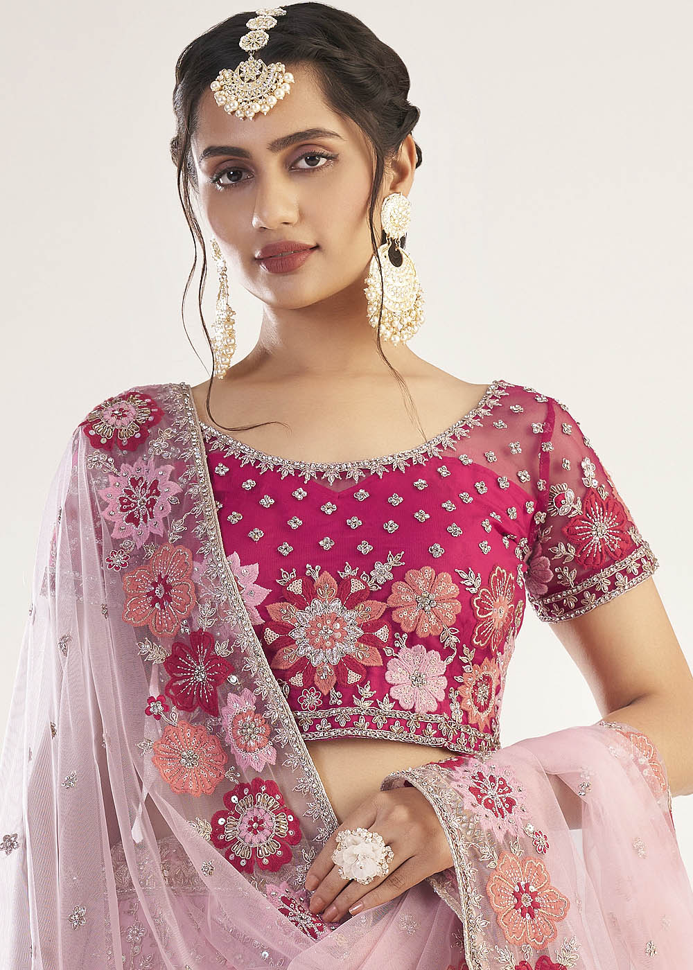 Buy MySilkLove Cinnamon Pink Net Designer Lehenga Choli Online