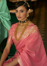 Froly Pink Zari Woven Tussar Silk Saree
