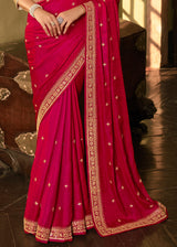 Shiraz Red Designer Embroidered Silk Saree