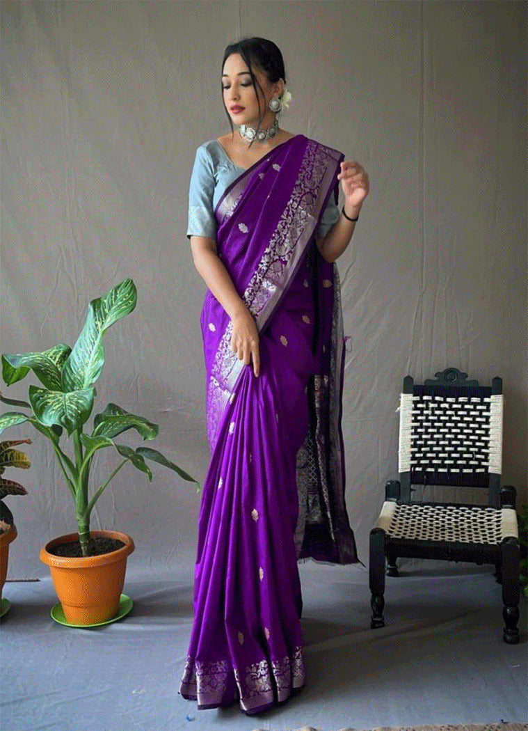 Eminence Purple Zari Woven Banarasi Silk Saree