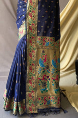 Cloud Burst Blue Zari Woven Paithani Saree