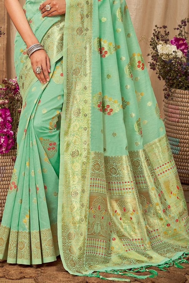 Buy MySilkLove De York Green Cotton Saree Online