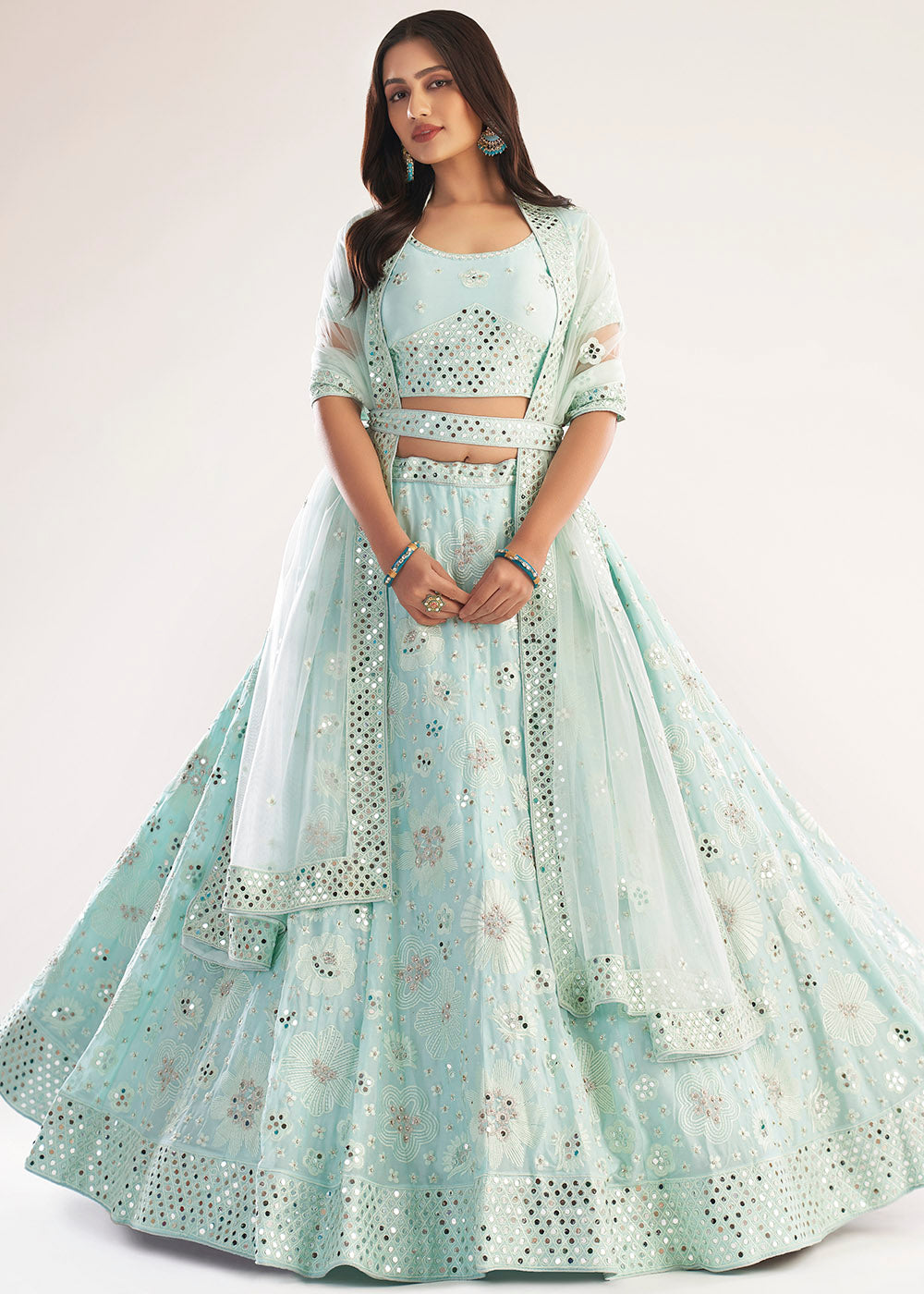 MySilkLove Moon Mist Blue Net Designer Lehenga Choli