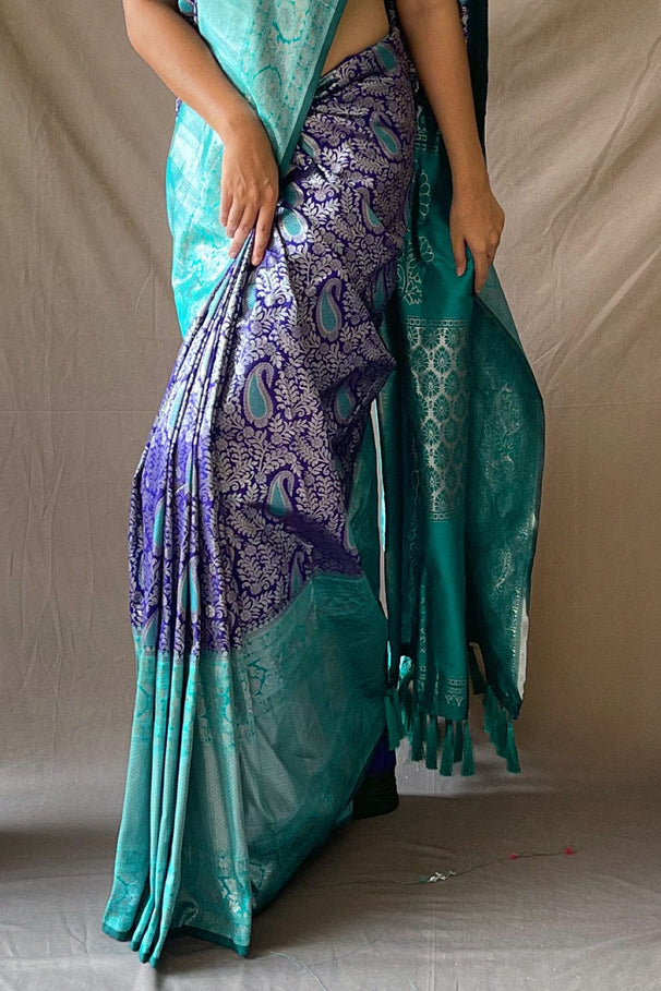 Buy MySilkLove Neptune Blue Kanjivaram Silk Saree Online