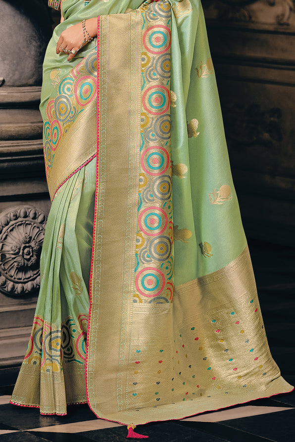 Buy MySilkLove Coriander Green Handloom Woven Banarasi Saree Online