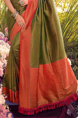 Sycamore Green and Red Woven Kanjivaram Saree