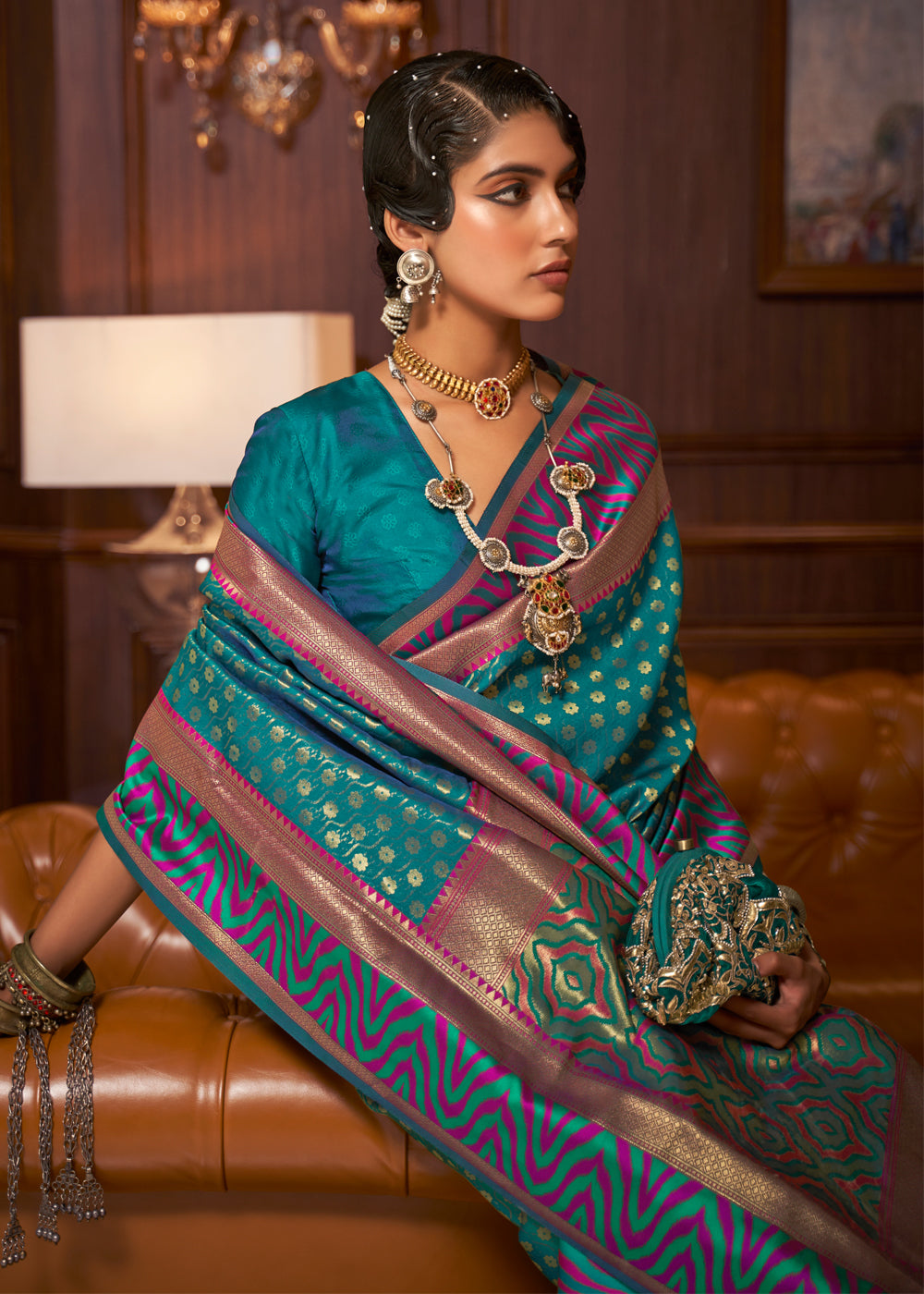 Buy MySilkLove Ming Green Woven Banarasi Silk Saree Online