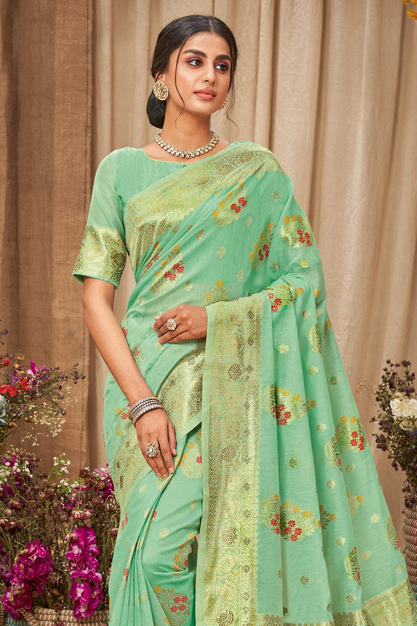 MySilkLove De York Green Cotton Saree