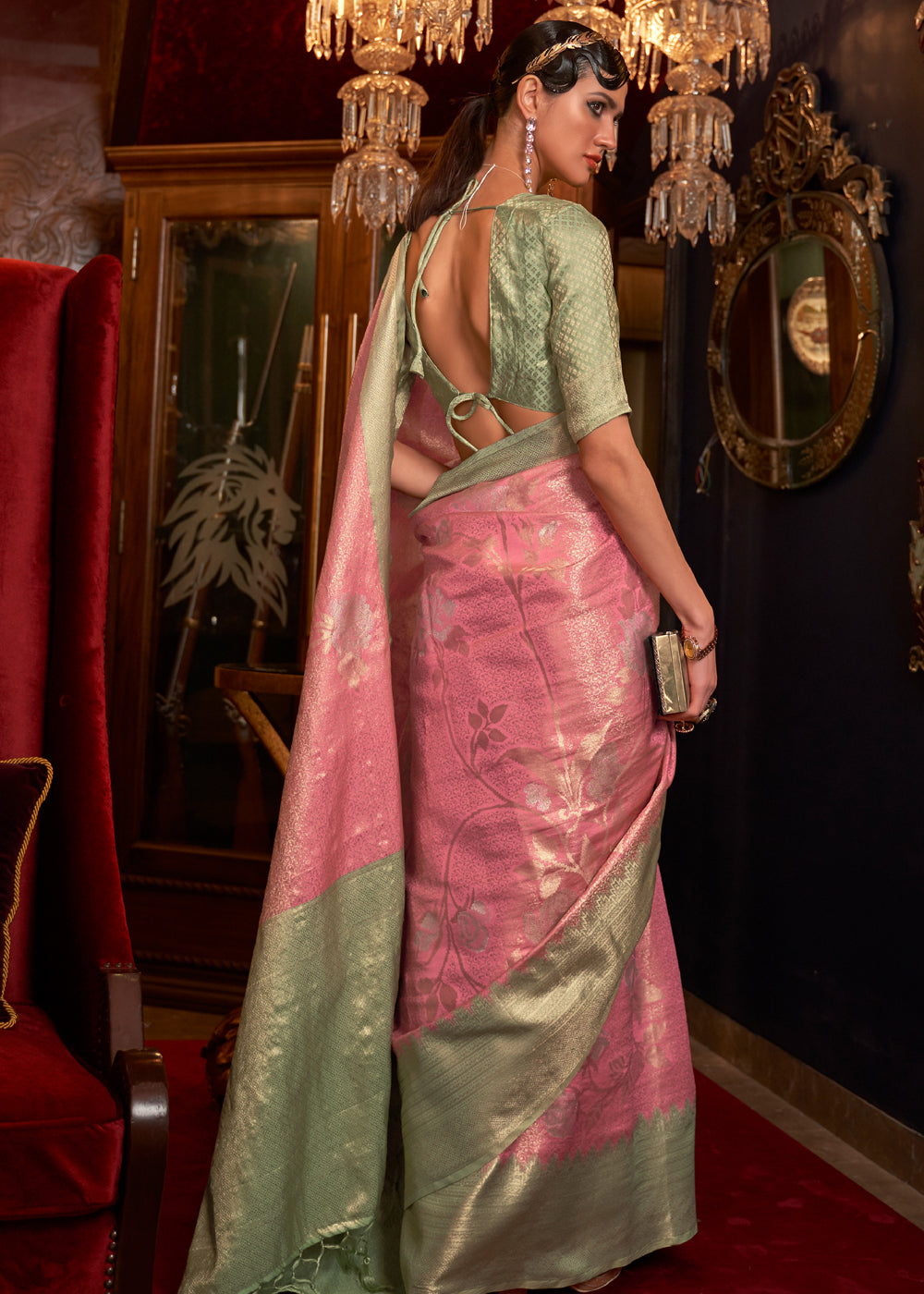 MySilkLove Mauvelous Pink Zari Woven Banarasi Tanchoi Silk Saree