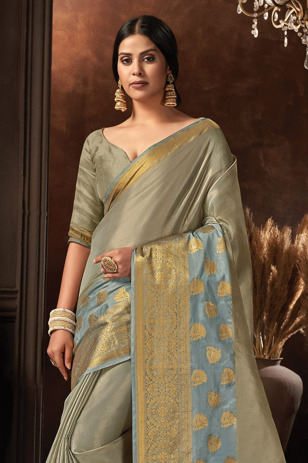 Buy MySilkLove Pablo Grey Organza Saree Online