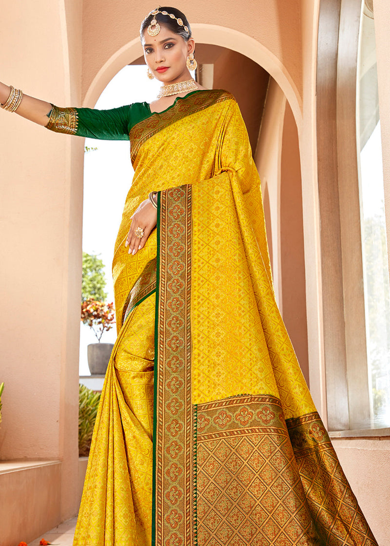Lemon Yellow Woven Banarasi Silk Saree