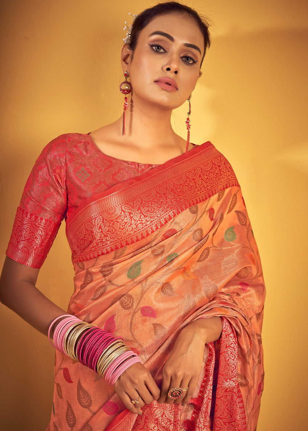 MySilkLove Macaroni Peach Woven Banarasi Brocade Silk Saree