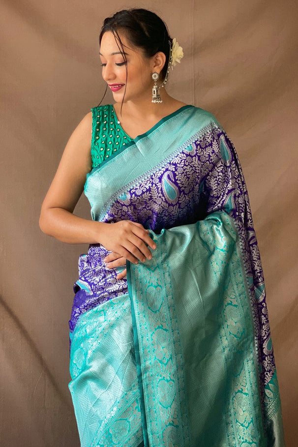 Buy MySilkLove Neptune Blue Kanjivaram Silk Saree Online