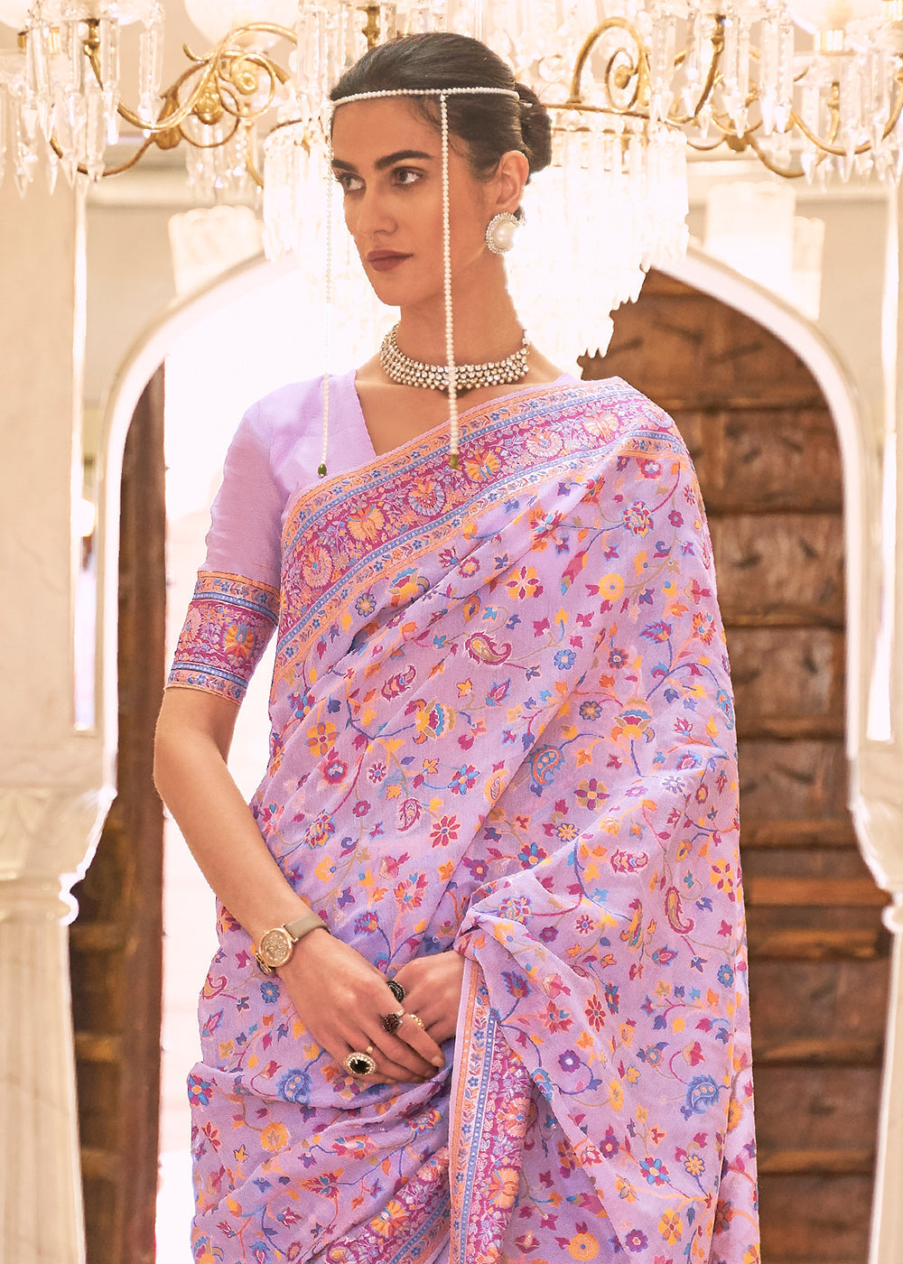 Buy MySilkLove Thistle Purple Banarasi Jamawar Woven Silk Saree Online