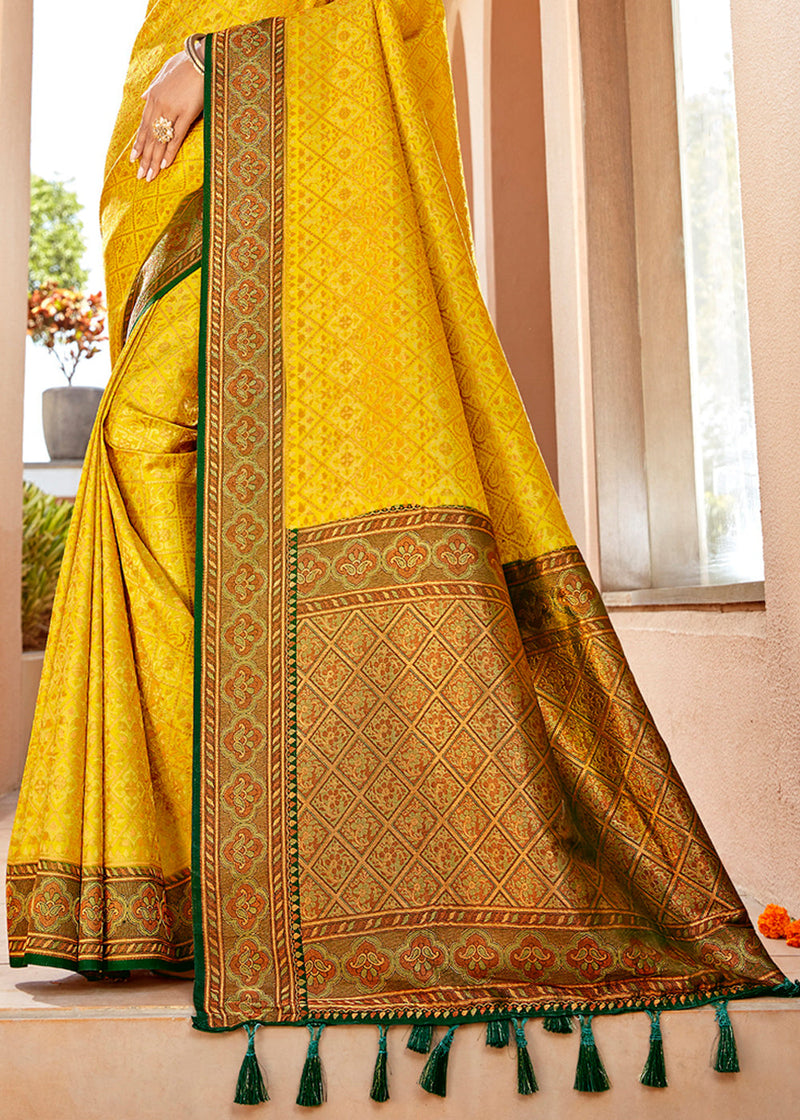 Lemon Yellow Woven Banarasi Silk Saree