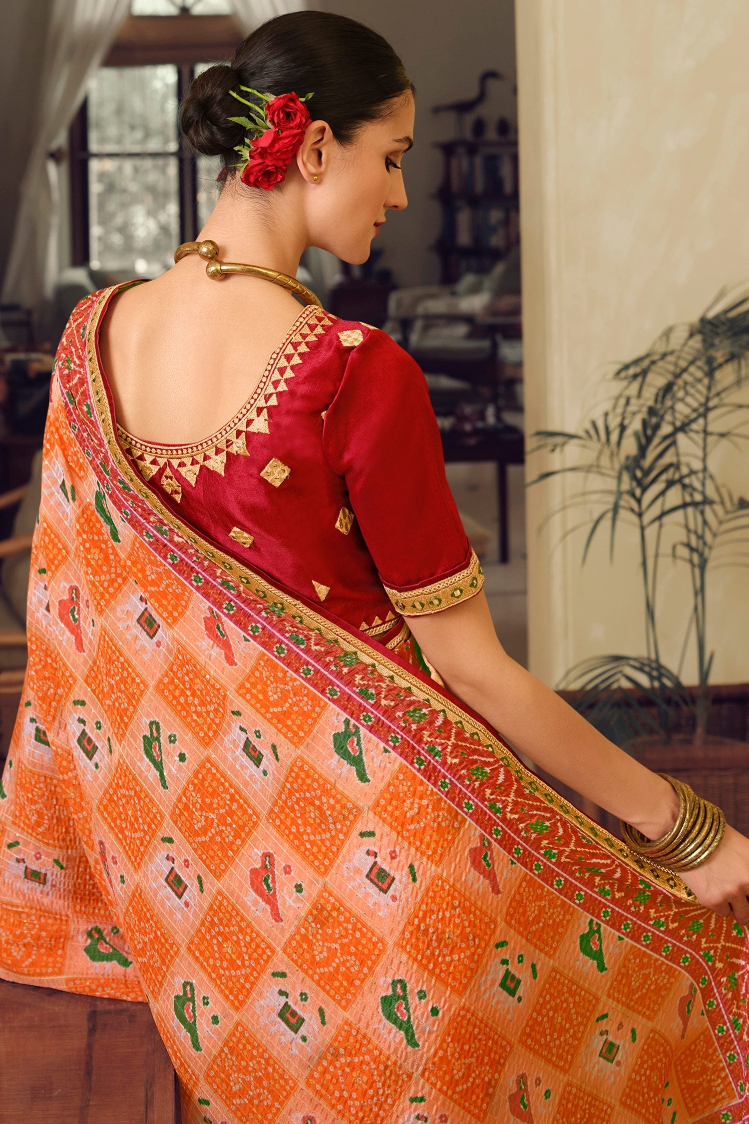 Buy MySilkLove Tangerine Orange Patola Printed Saree Online