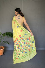 Sweet Corn Yellow Woven Cotton Jamdani Silk Saree