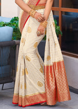 Derby White Woven Banarasi Crepe Silk Saree