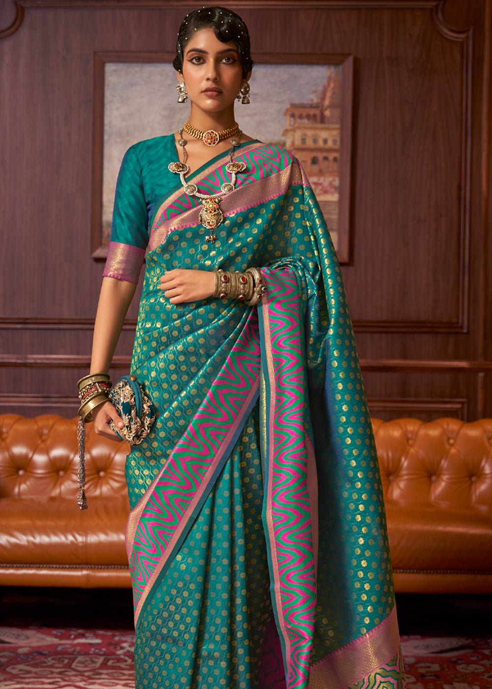 Buy MySilkLove Ming Green Woven Banarasi Silk Saree Online