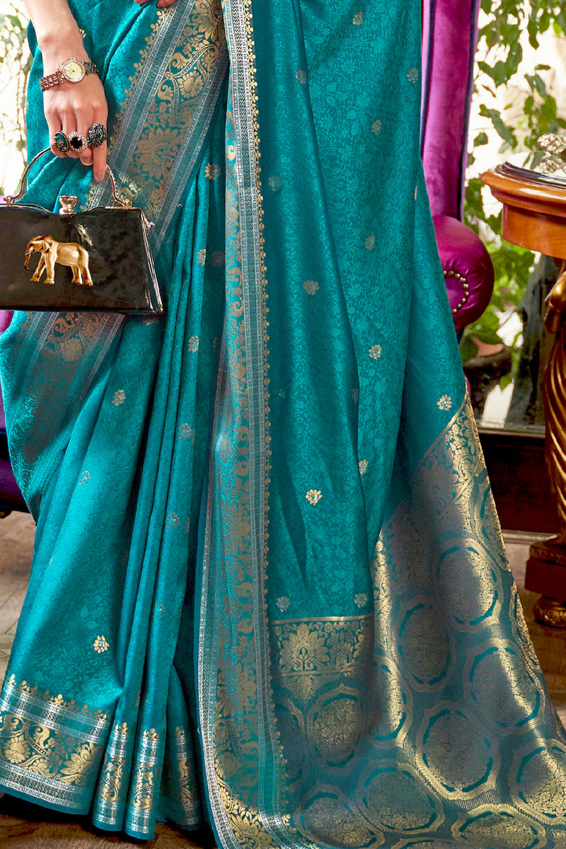 Eastern Blue Woven Kanjivaram Silk Saree