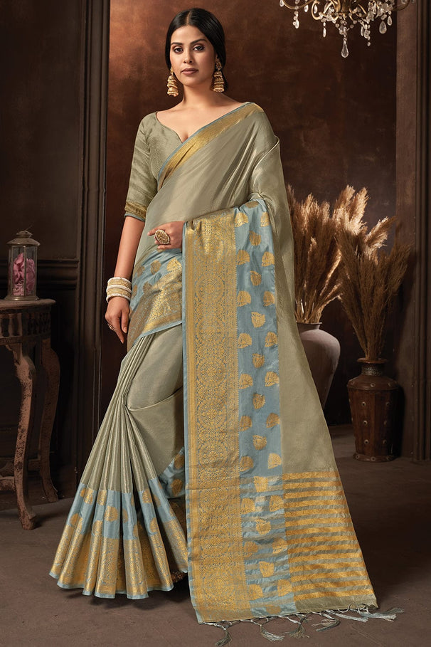 Buy MySilkLove Pablo Grey Organza Saree Online