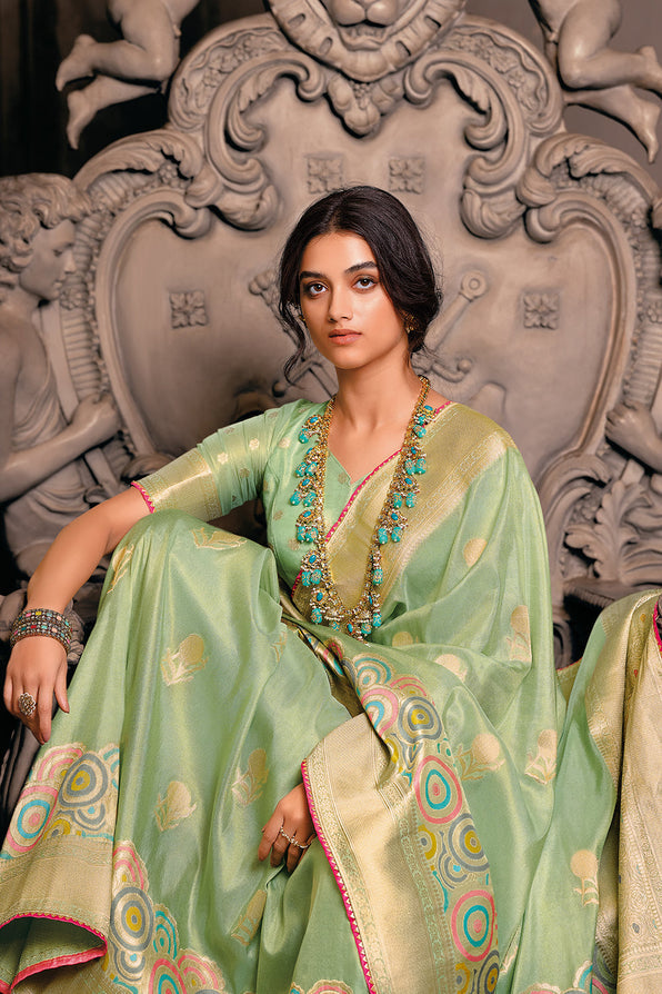 Buy MySilkLove Coriander Green Handloom Woven Banarasi Saree Online