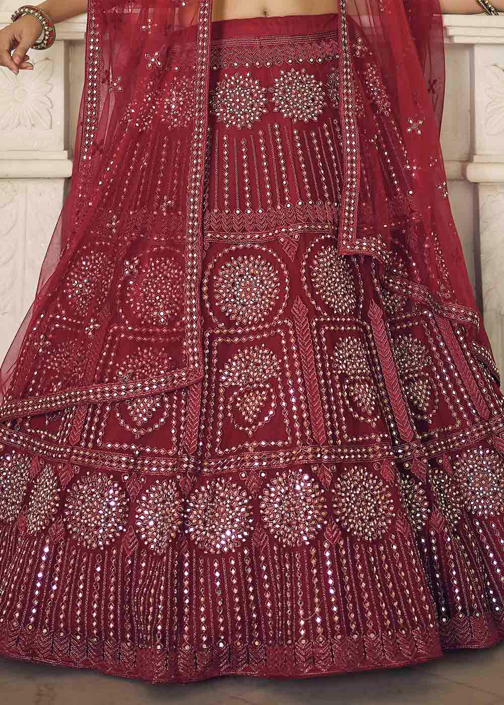 Buy MySilkLove Nutmeg Red Soft Net Lehenga Choli Online