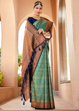 Oxley Green Woven Banarasi Silk Saree