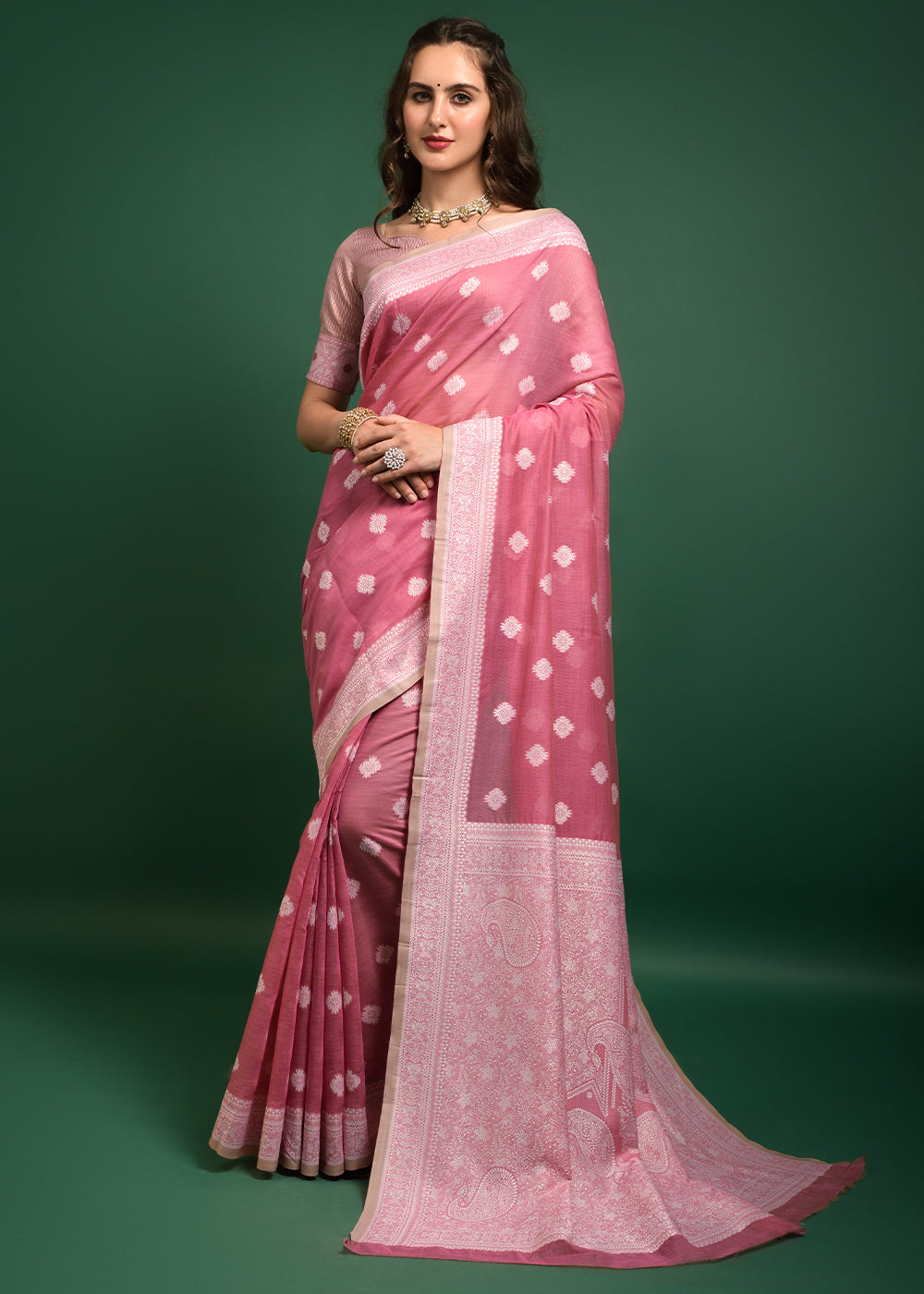 Buy MySilkLove Mauvelous Pink Chikankari Chanderi Cotton Woven Saree Online